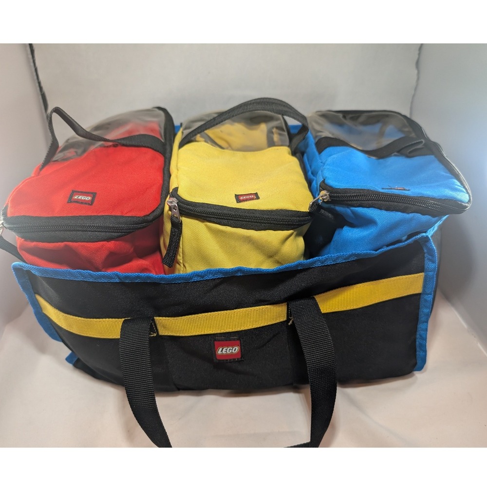 LEGO Storage Bag Set 4 Piece Tote and Zippered Pouches Red Yellow Blue Black